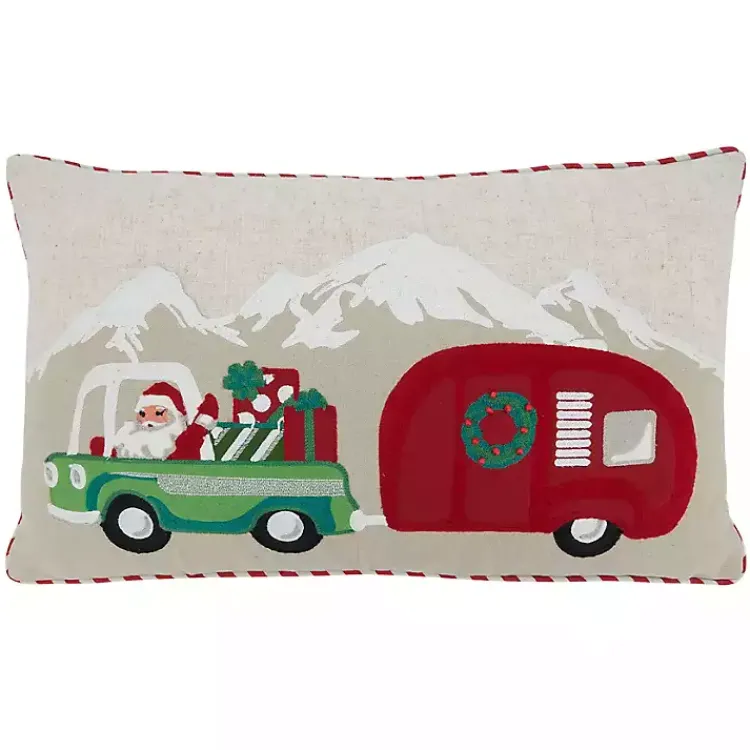 Christmas Pillows>Kirklands Home Santa Truck and Trailer Lumbar Pillow Multi