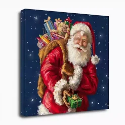 Christmas Art & Wall Decor>Kirklands Home Santa with Gifts and Stars Canvas Art Print