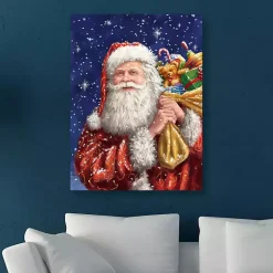 Christmas Art & Wall Decor>Kirklands Home Santa with His Sack Of Gifts Canvas Art Print Blue