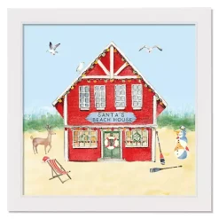 Christmas Art & Wall Decor>Kirklands Home Santa's Beach House Framed Canvas Art Print White