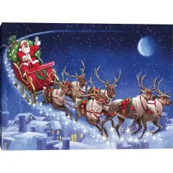 Christmas Art & Wall Decor>Kirklands Home Santa's Flying Sleigh Canvas Art Print Blue