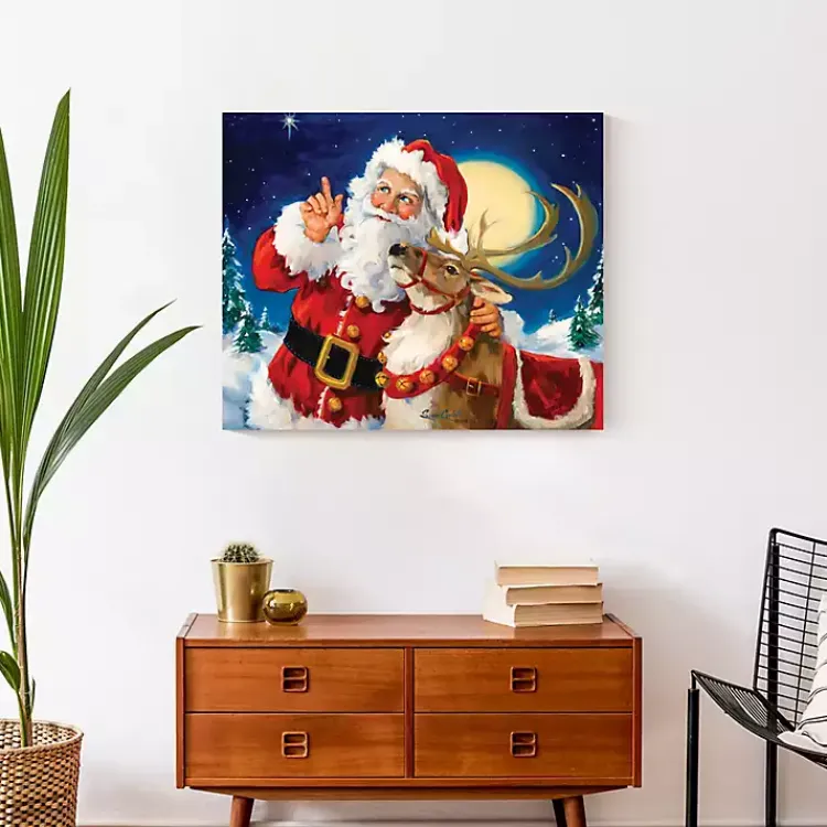 Christmas Art & Wall Decor>Kirklands Home Santa's Lead Reindeer Canvas Art Print