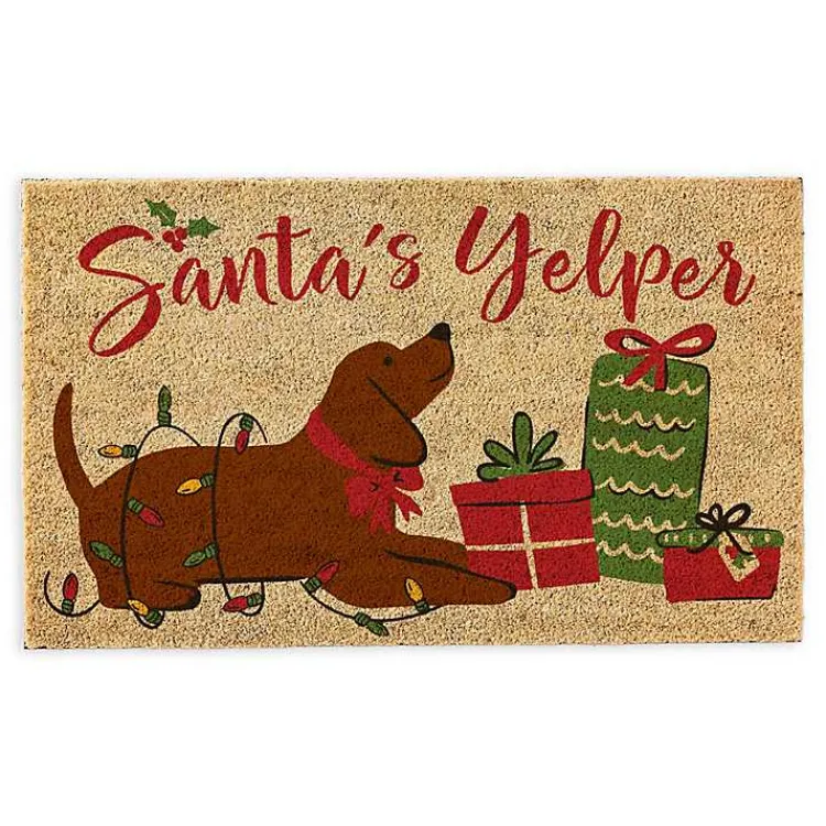 Outdoor Christmas Decorations>Kirklands Home Santa's Yelper Christmas Coir Doormat
