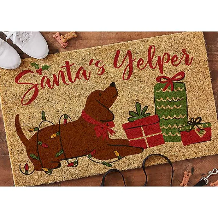 Outdoor Christmas Decorations>Kirklands Home Santa's Yelper Christmas Coir Doormat