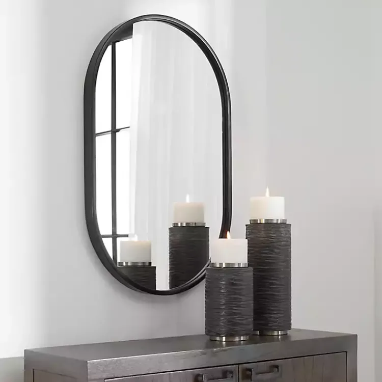 Kirklands Home Satin Iron Oval Framed Wall Mirror Black Best