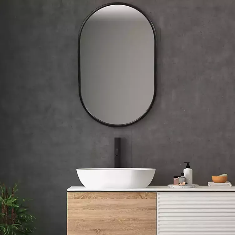 Kirklands Home Satin Iron Oval Framed Wall Mirror Black Best