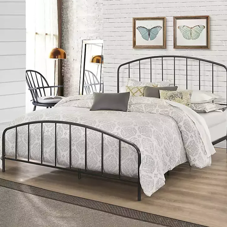 Kirklands Home Satin Metal Spindle Queen Headboard Set Black