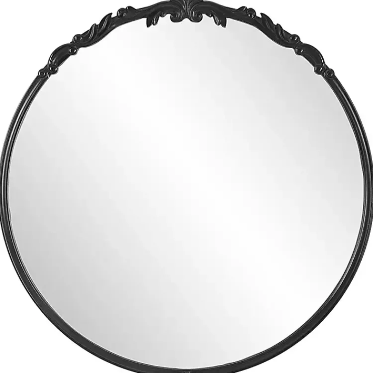 Kirklands Home Satin Black Ornate Round Wall Mirror New