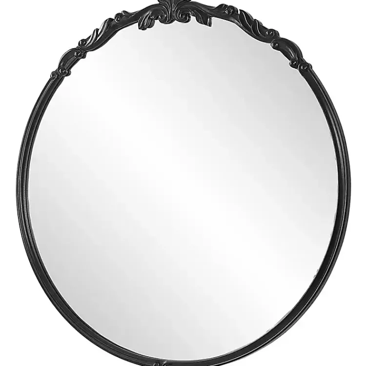 Kirklands Home Satin Black Ornate Round Wall Mirror New