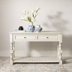Kirklands Home Savannah Cream Distressed Console Table Ivory Best