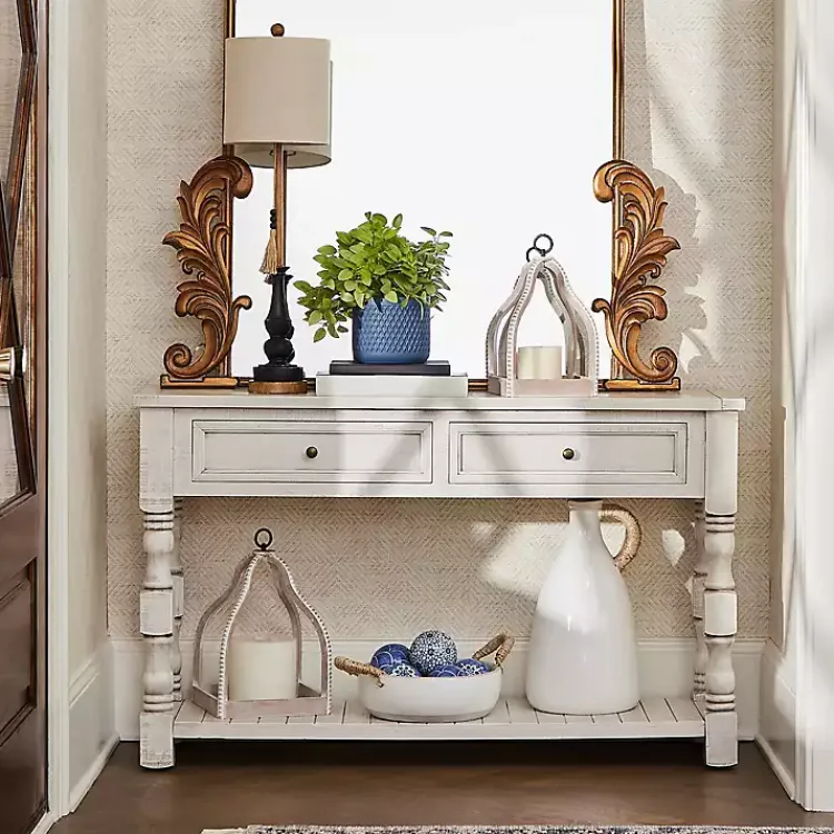 Kirklands Home Savannah Cream Distressed Console Table Ivory Best