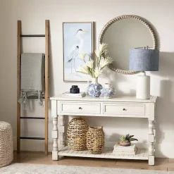 Kirklands Home Savannah Cream Distressed Console Table Ivory Best