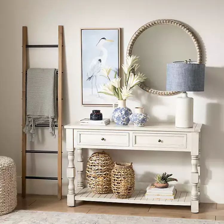 Kirklands Home Savannah Cream Distressed Console Table Ivory Best