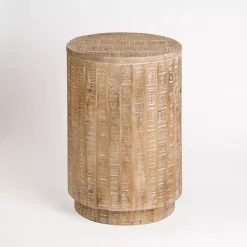 Kirklands Home Sawmark Round Drum Accent Table Brown Sale