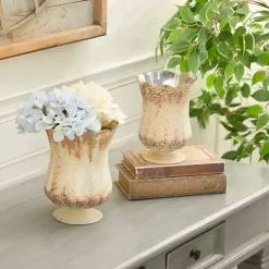 Vases>Kirklands Home Scalloped Rustic Glass Cup Vases, Set of 2 Brown