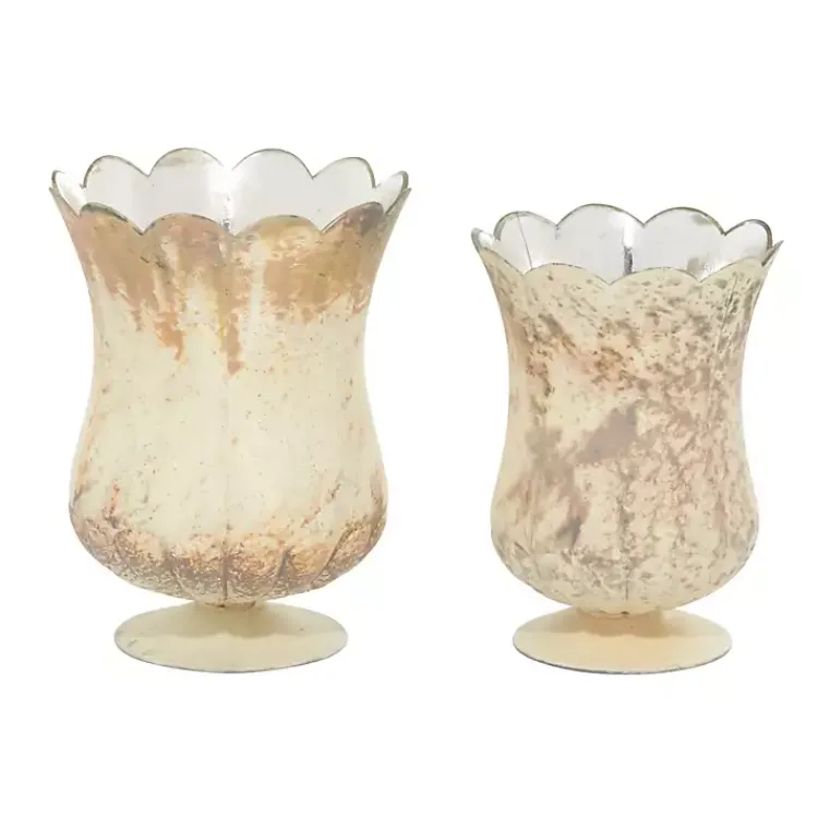Vases>Kirklands Home Scalloped Rustic Glass Cup Vases, Set of 2 Brown