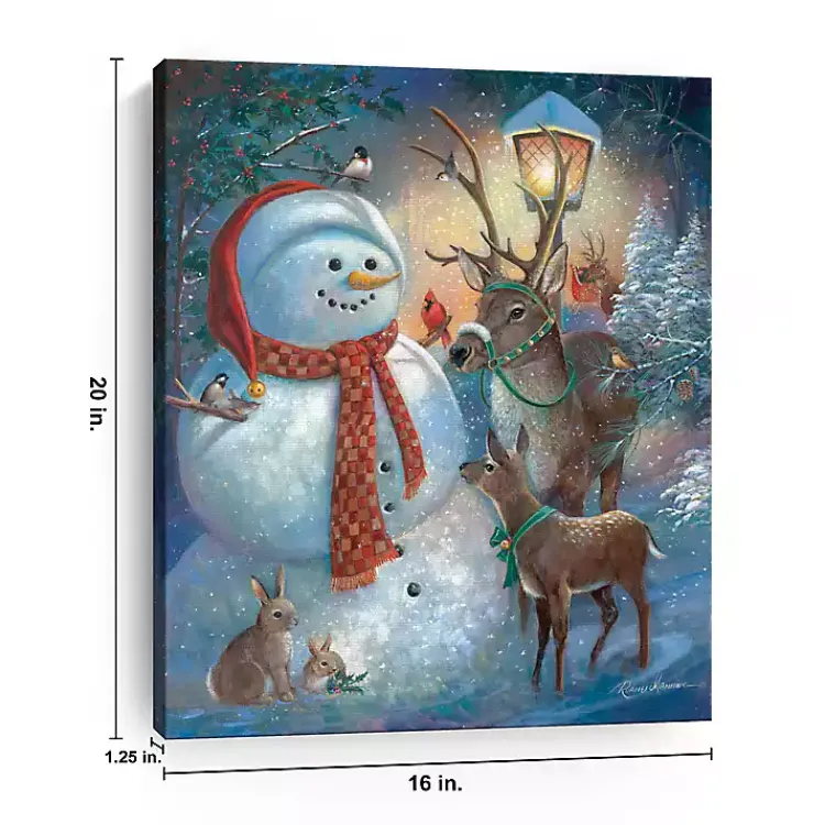 Christmas Art & Wall Decor>Kirklands Home Scarf Snowman with Reindeer Canvas Art Print Multi
