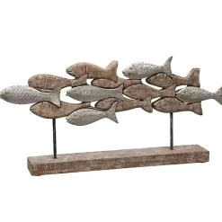 Statues & Figurines>Kirklands Home School of Fish Natural Wood Carved Sculpture Brown