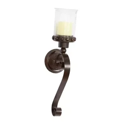 Sconces>Kirklands Home Scrolled Wrought Iron and Glass Hurricane Sconce