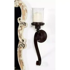 Sconces>Kirklands Home Scrolled Wrought Iron and Glass Hurricane Sconce