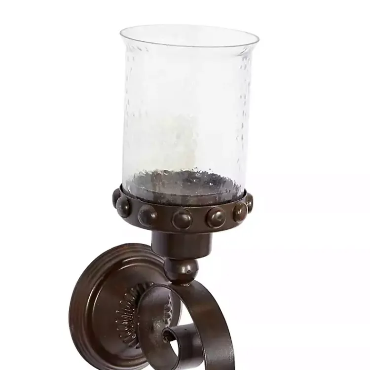 Sconces>Kirklands Home Scrolled Wrought Iron and Glass Hurricane Sconce