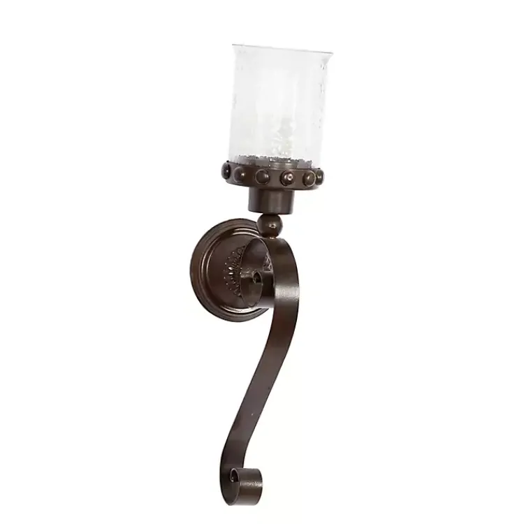 Sconces>Kirklands Home Scrolled Wrought Iron and Glass Hurricane Sconce