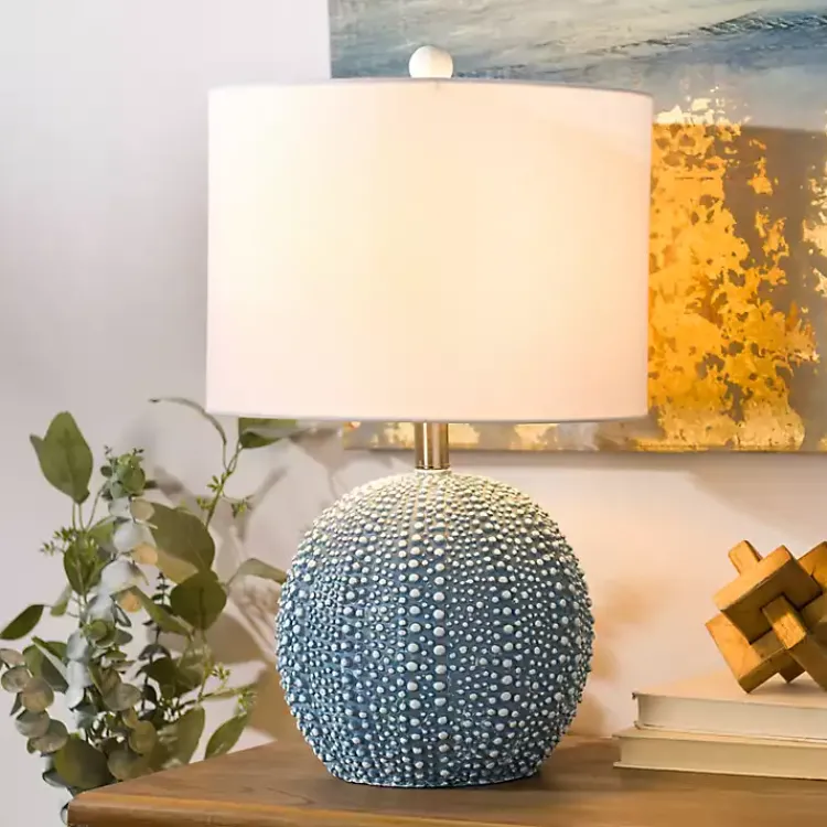Kirklands Home Sea Blue Round Textured Table Lamp White Outlet