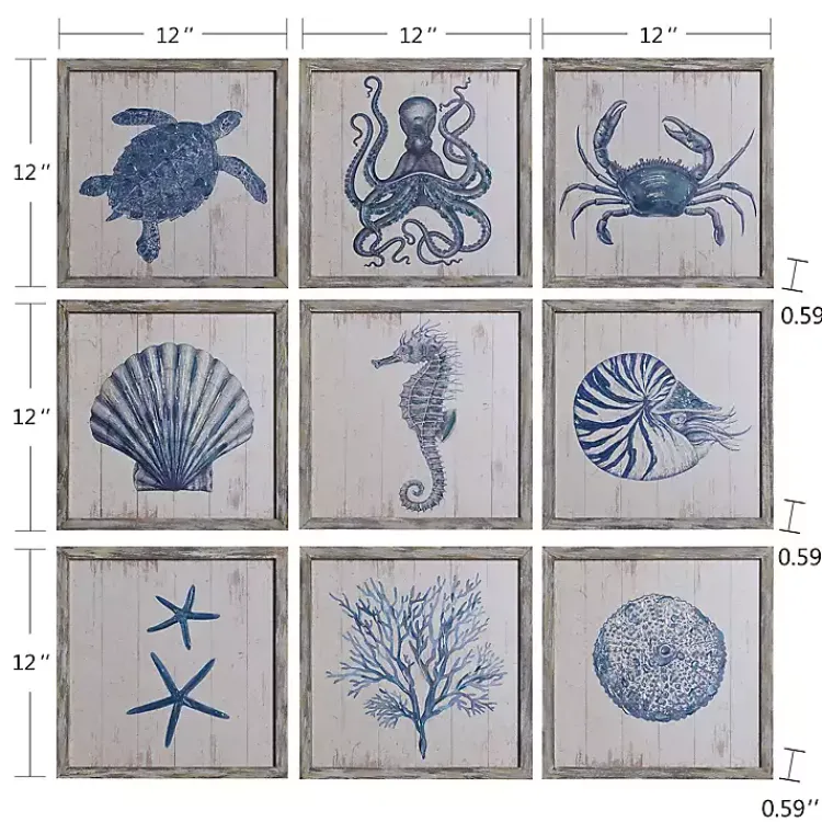 Kirklands Home Sea Creatures Framed Wood Art Prints, Set of 9 Sale