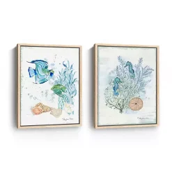 Kirklands Home Sea Whispers Framed Canvas Art Prints, Set of 2 Blue Clearance
