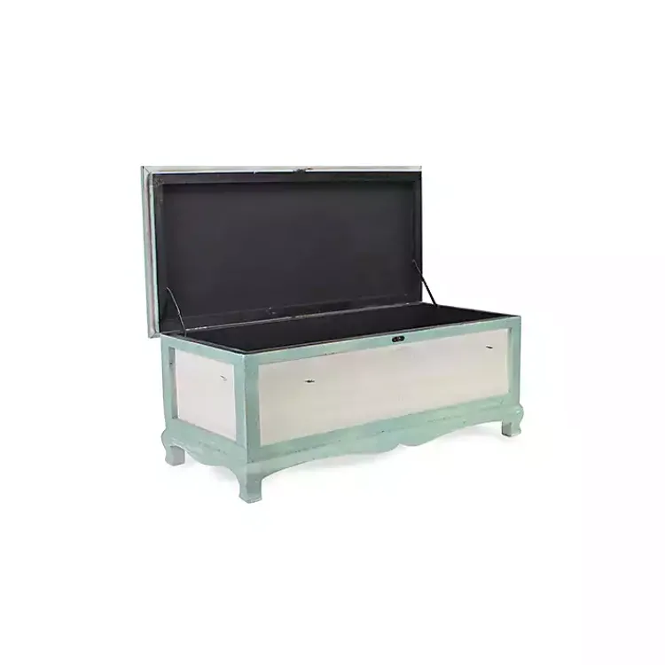 Kirklands Home Seafoam Shabby Chic Storage Bench Green Clearance