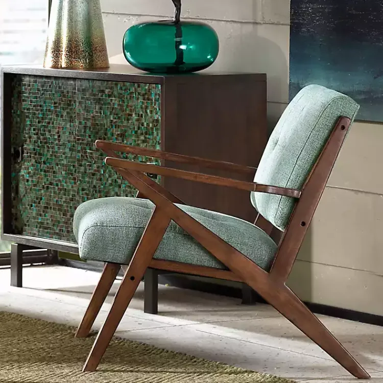 Kirklands Home Seafoam Mid-Century Pecan Finish Accent Chair Outlet