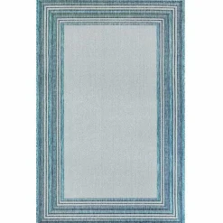 Kirklands Home Seaglass Lined Frame Outdoor Area Rug, 6x9 Blue Clearance