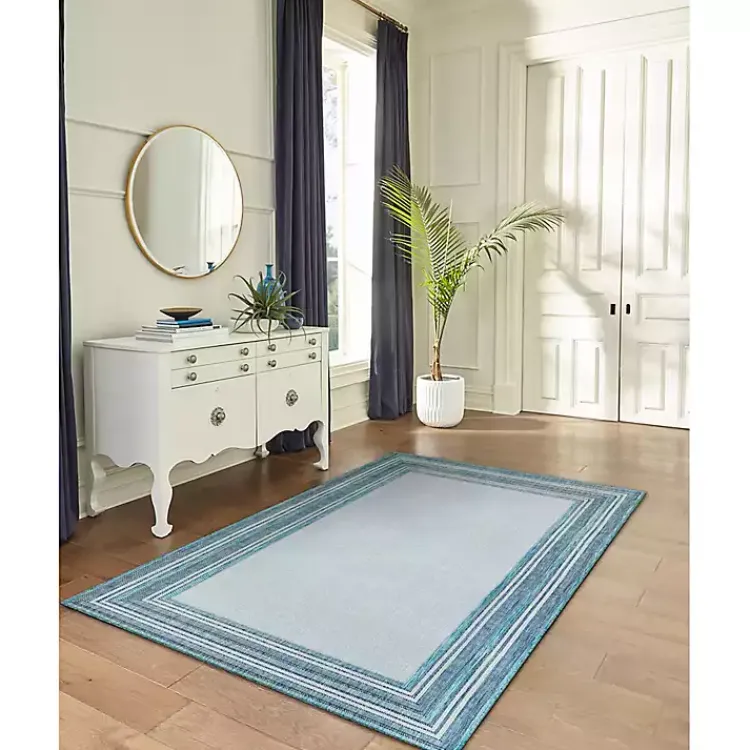 Kirklands Home Seaglass Lined Frame Outdoor Area Rug, 6x9 Blue Clearance