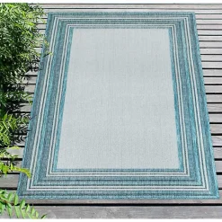 Kirklands Home Seaglass Lined Frame Outdoor Area Rug, 6x9 Blue Clearance