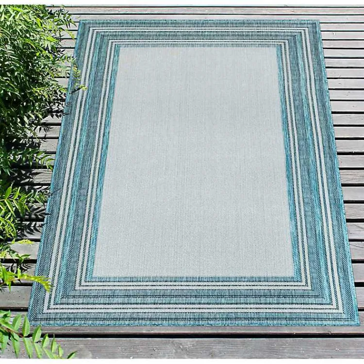 Kirklands Home Seaglass Lined Frame Outdoor Area Rug, 6x9 Blue Clearance