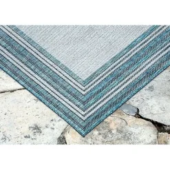 Kirklands Home Seaglass Lined Frame Outdoor Area Rug, 6x9 Blue Clearance