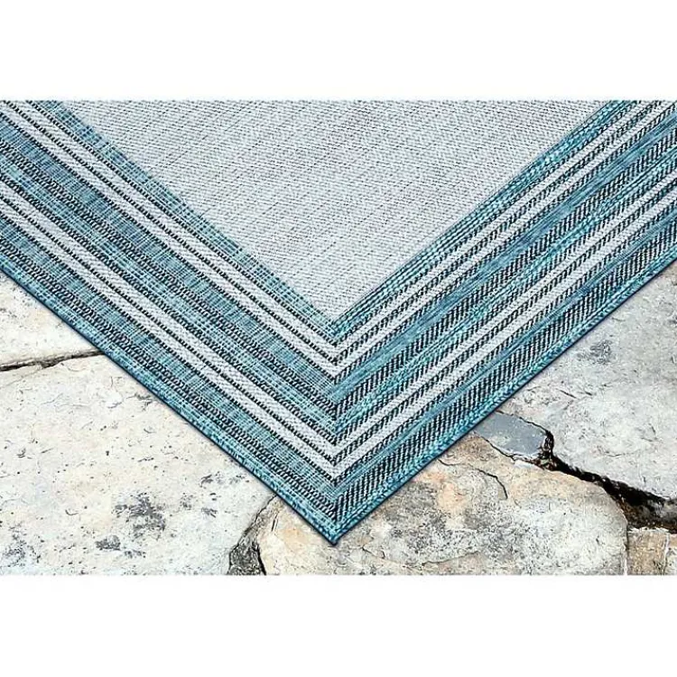 Kirklands Home Seaglass Lined Frame Outdoor Area Rug, 6x9 Blue Clearance