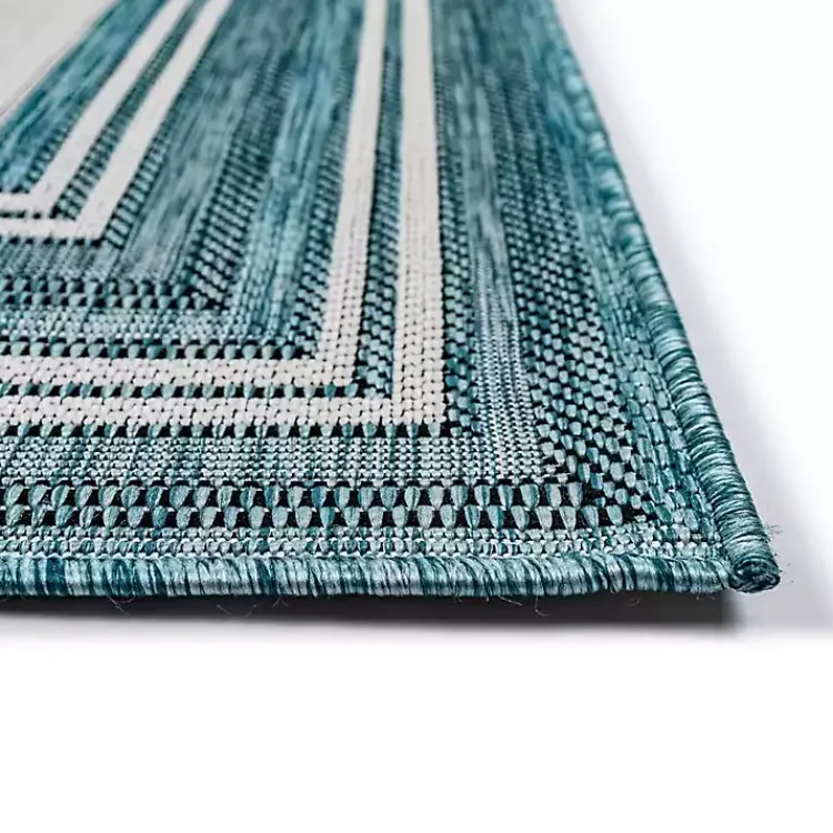 Kirklands Home Seaglass Lined Frame Outdoor Area Rug, 6x9 Blue Clearance