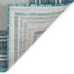 Kirklands Home Seaglass Lined Frame Outdoor Area Rug, 6x9 Blue Clearance