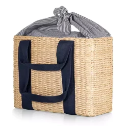 Kirklands Home Seagrass Navy Tie Top Picnic Basket Outlet