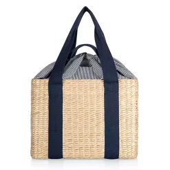 Kirklands Home Seagrass Navy Tie Top Picnic Basket Outlet