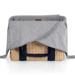 Kirklands Home Seagrass Navy Tie Top Picnic Basket Outlet