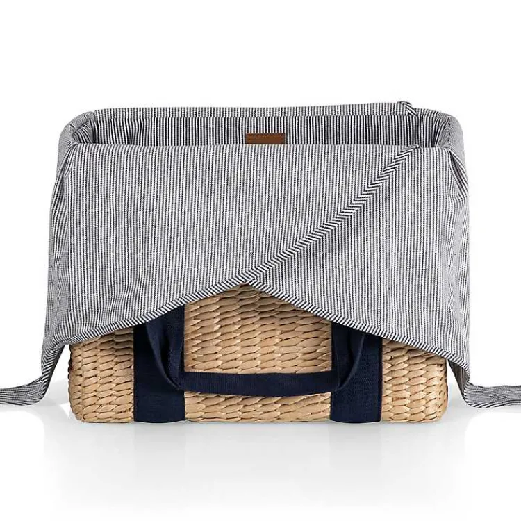 Kirklands Home Seagrass Navy Tie Top Picnic Basket Outlet