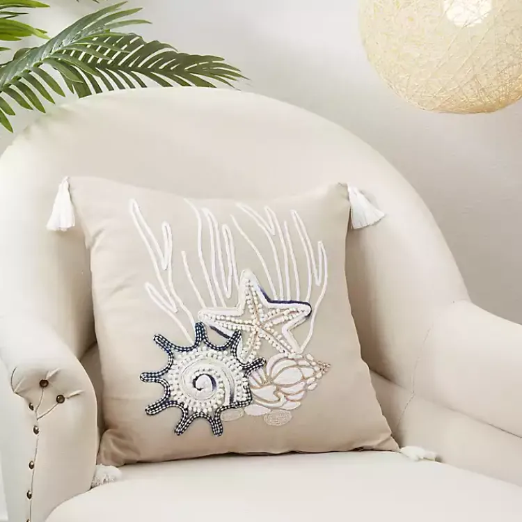 Pillows>Kirklands Home Seashore Treasures Embroidered Throw Pillow