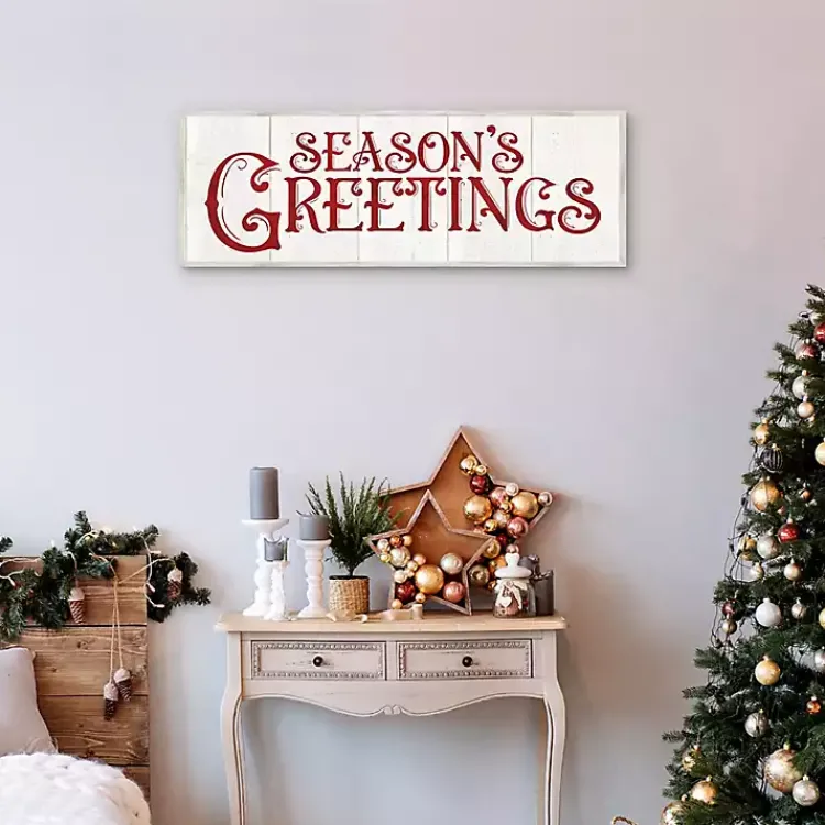 Christmas Art & Wall Decor>Kirklands Home Season's Greetings Rustic Framed Canvas Art Print