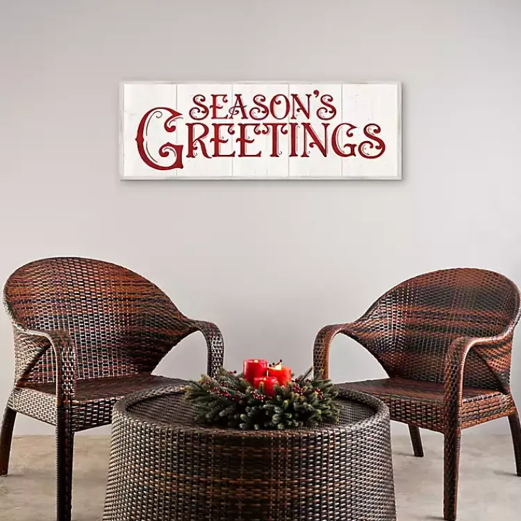 Christmas Art & Wall Decor>Kirklands Home Season's Greetings Rustic Framed Canvas Art Print