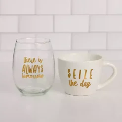 Kirklands Home Seize the Day 2-pc. Mug & Wine Glass Set New
