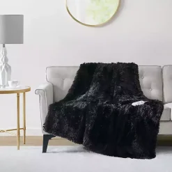 Blankets & Throws>Kirklands Home Serta Shaggy Faux Fur Heated Throw Black