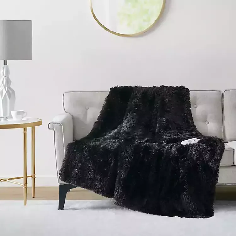 Blankets & Throws>Kirklands Home Serta Shaggy Faux Fur Heated Throw Black