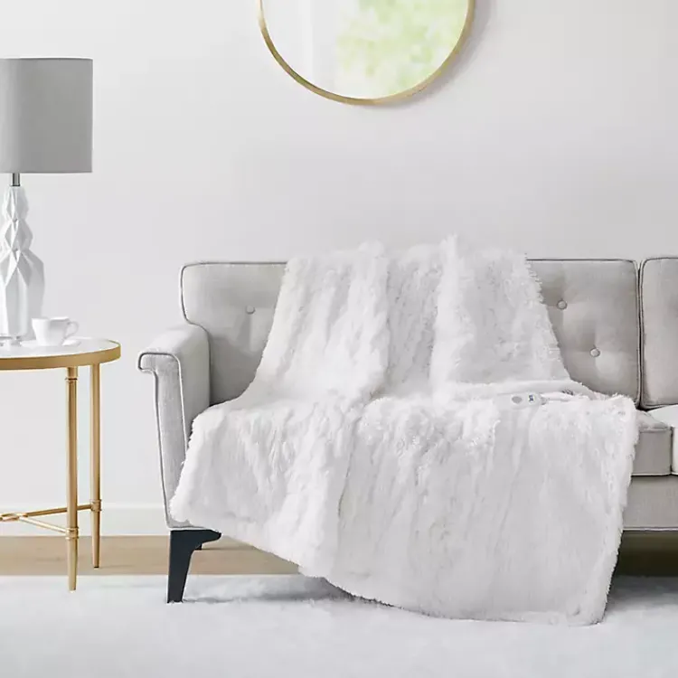 Blankets & Throws>Kirklands Home Serta Shaggy Faux Fur Heated Throw White